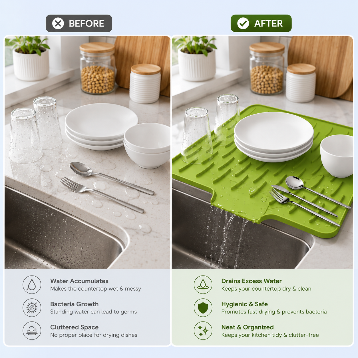 Silicone Dish Drying Mat – Quick Dry Non-Slip Kitchen Sink Mat